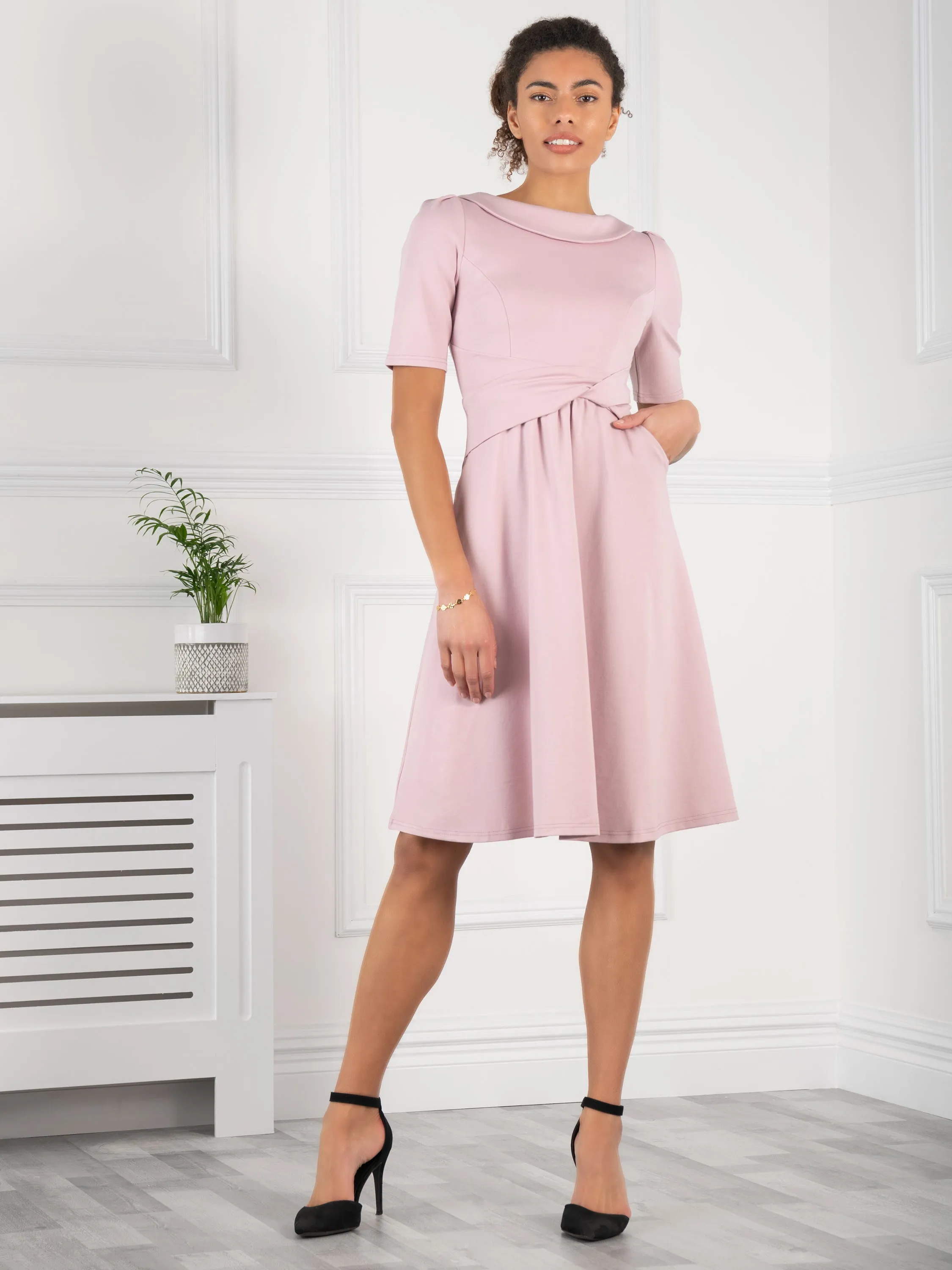 Jolie Moi Fold Over Fit and Flare Midi Dress, Heather