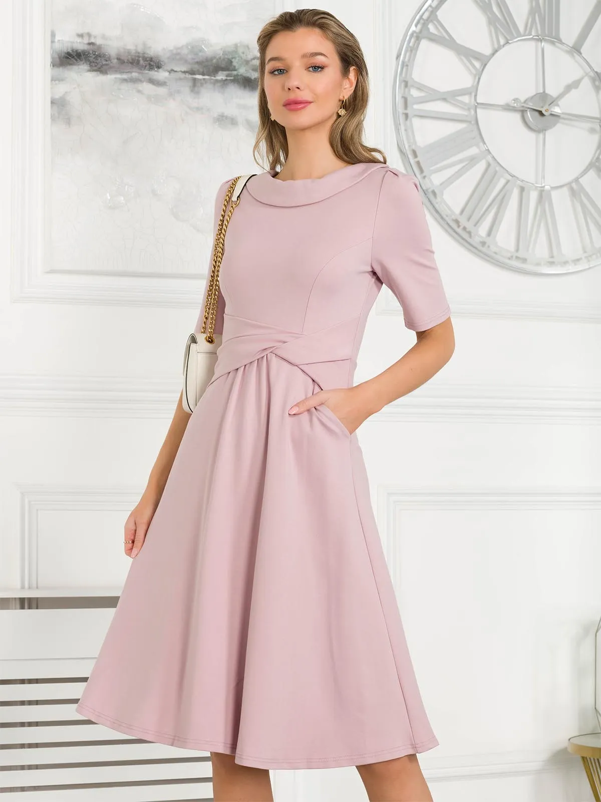 Jolie Moi Fold Over Fit and Flare Midi Dress, Heather