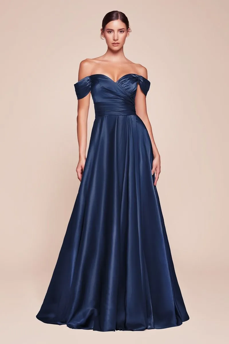 Ladivine 7493C Long Plus Size A-Line Off the Shoulder Satin Dress