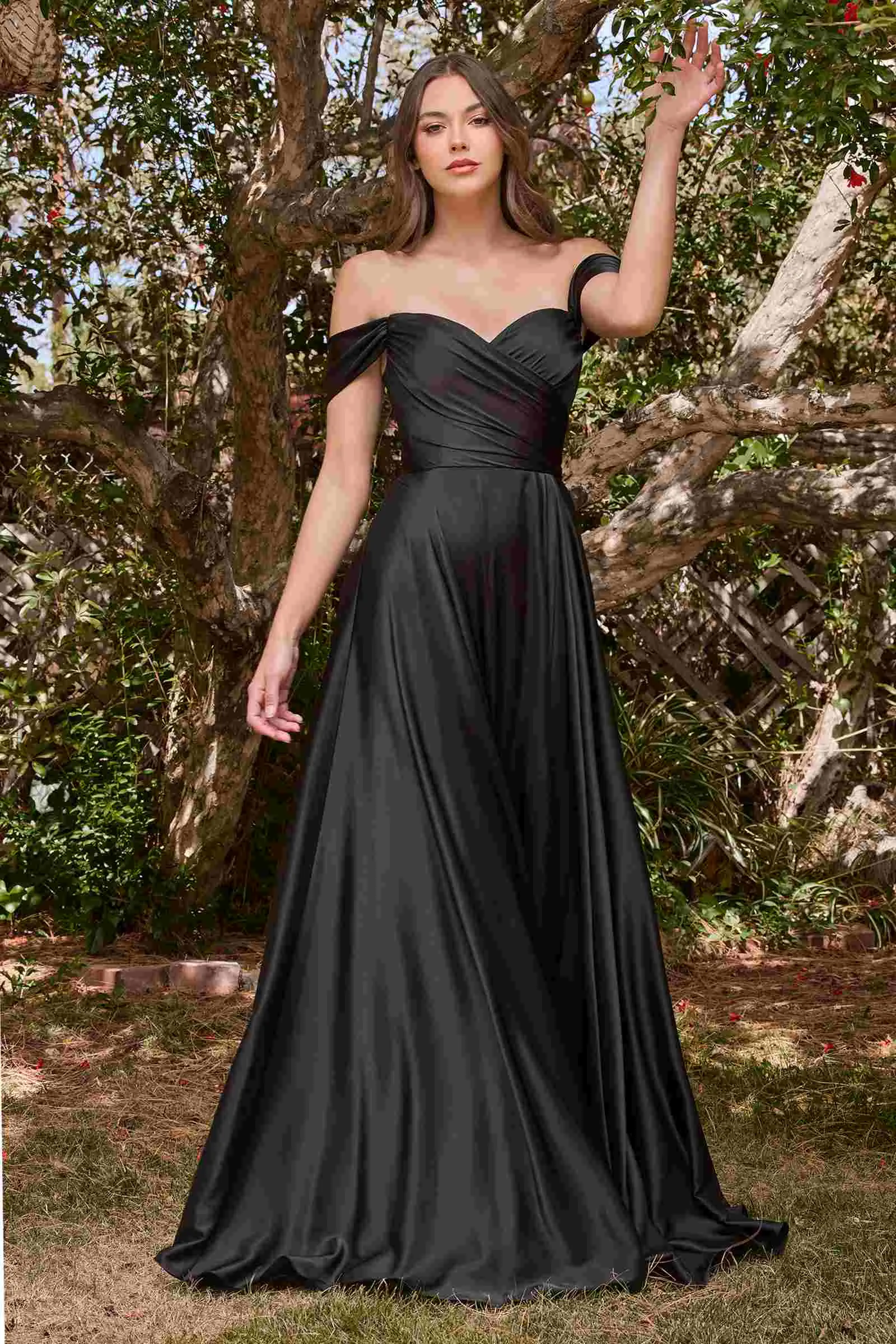 Ladivine 7493C Long Plus Size A-Line Off the Shoulder Satin Dress