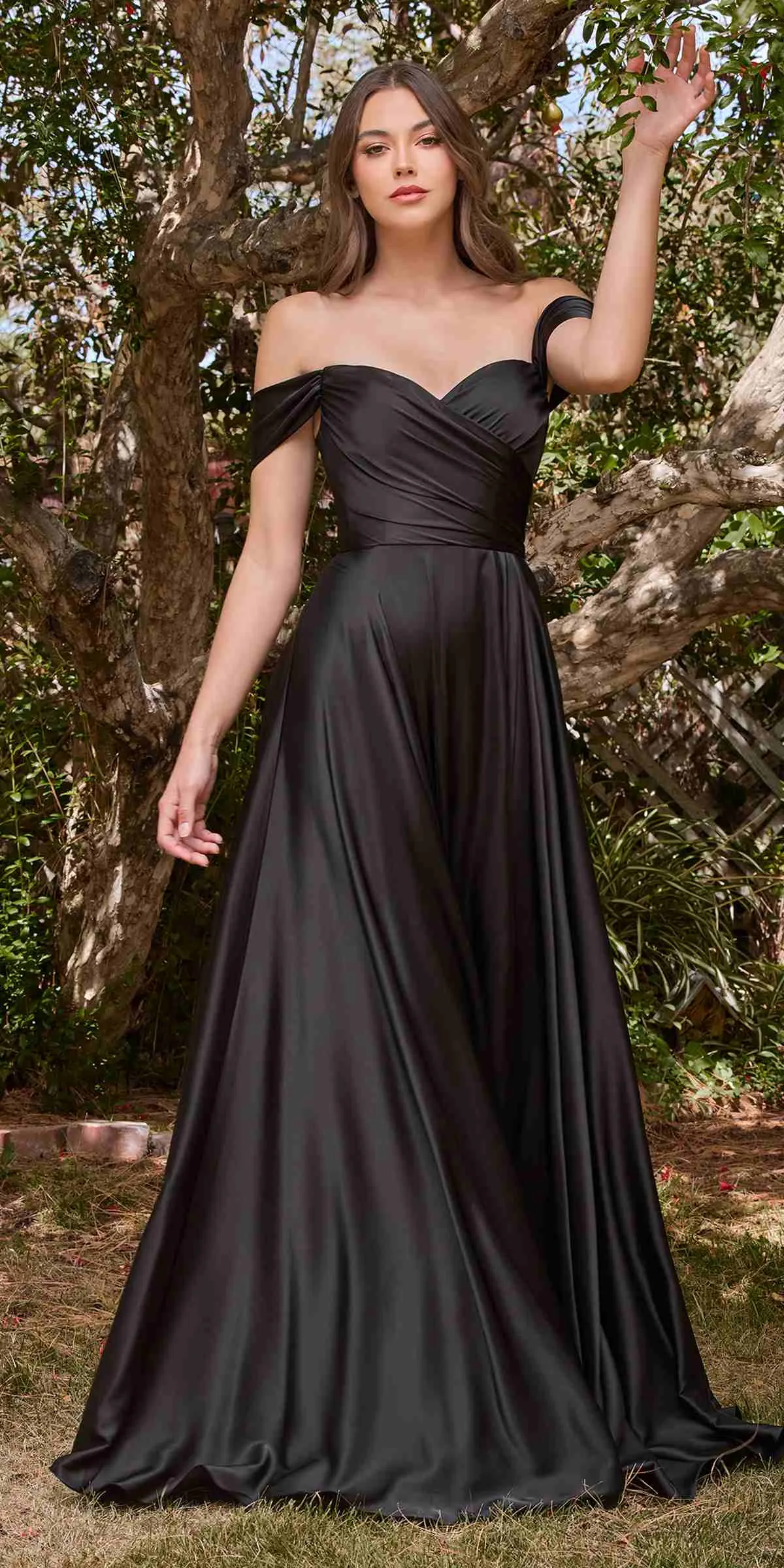 Ladivine 7493C Long Plus Size A-Line Off the Shoulder Satin Dress