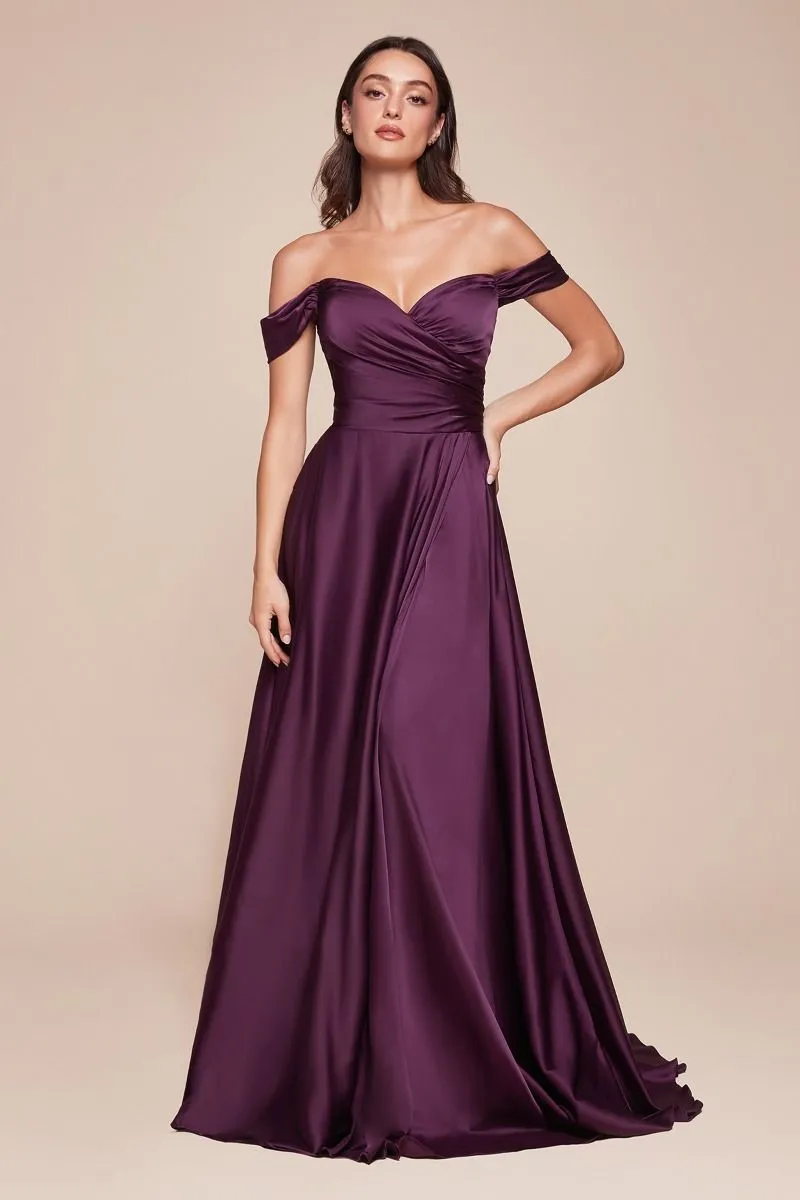 Ladivine 7493C Long Plus Size A-Line Off the Shoulder Satin Dress