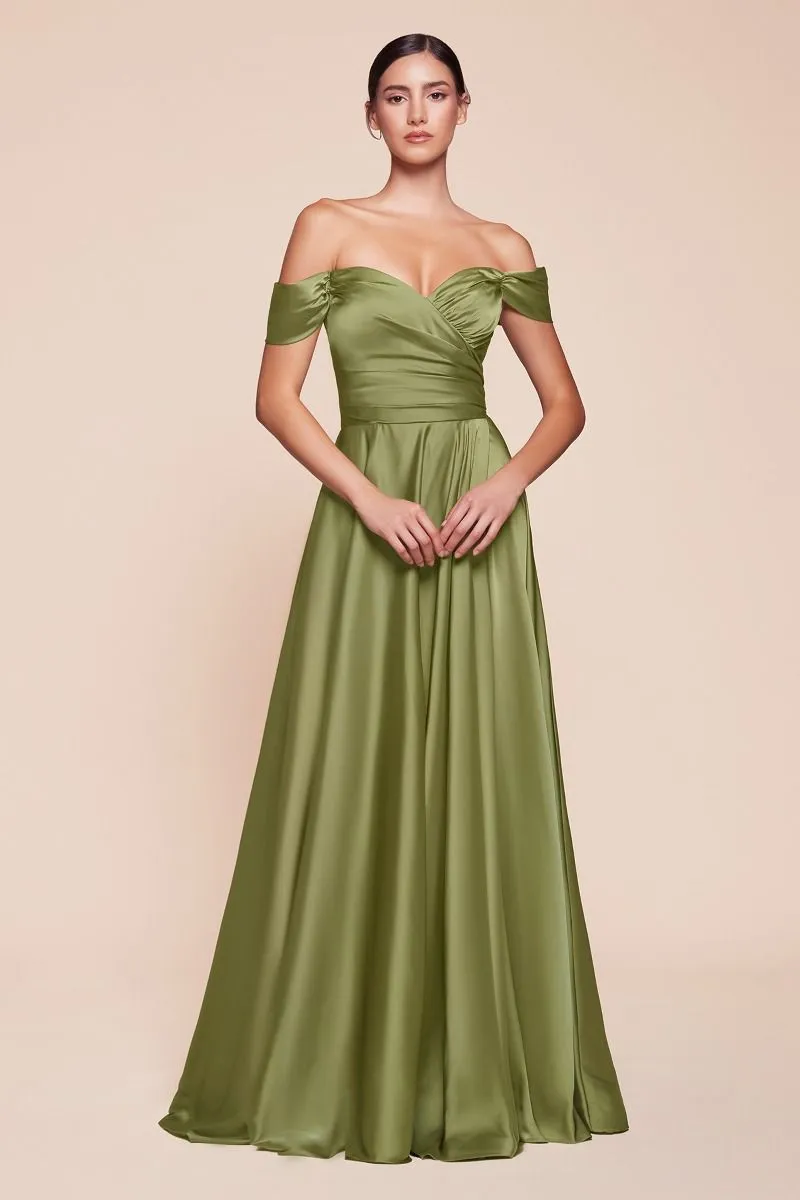 Ladivine 7493C Long Plus Size A-Line Off the Shoulder Satin Dress