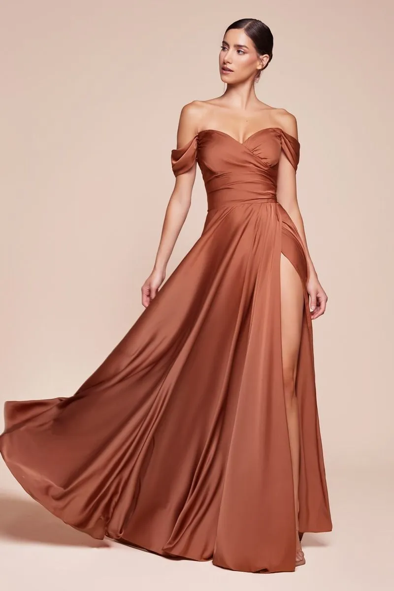 Ladivine 7493C Long Plus Size A-Line Off the Shoulder Satin Dress