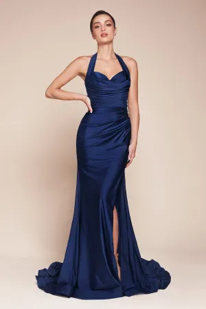 Ladivine CD796 Dress Stretch Satin Halter Fitted Gown