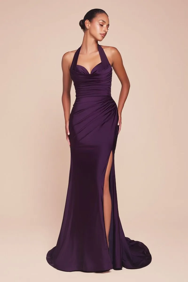 Ladivine CD796 Dress Stretch Satin Halter Fitted Gown