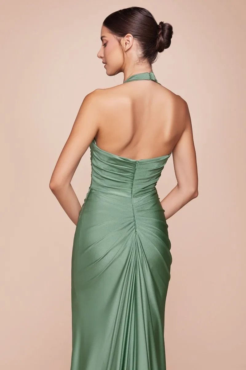 Ladivine CD796 Dress Stretch Satin Halter Fitted Gown