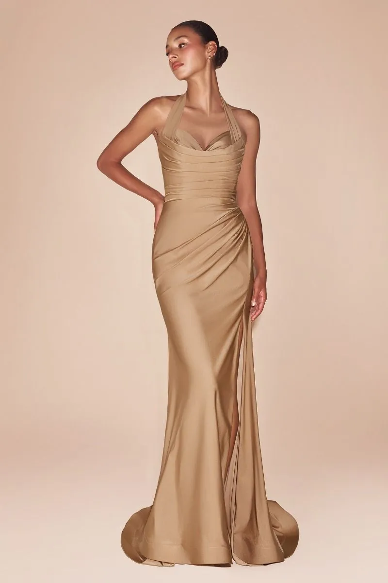 Ladivine CD796 Dress Stretch Satin Halter Fitted Gown