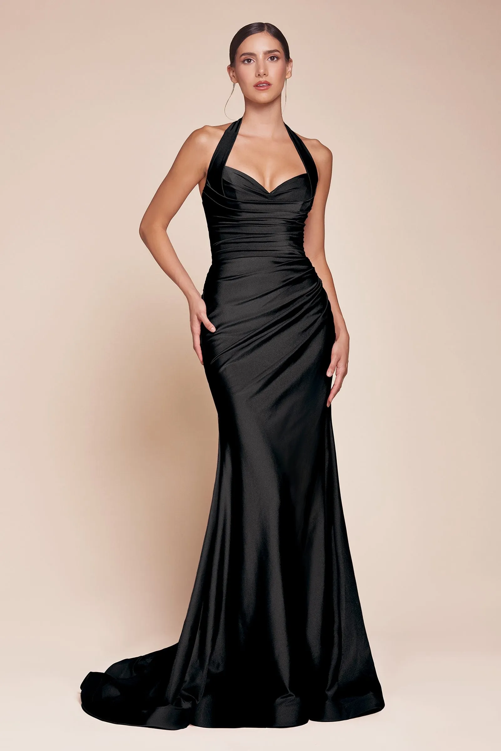 Ladivine CD796 Dress Stretch Satin Halter Fitted Gown