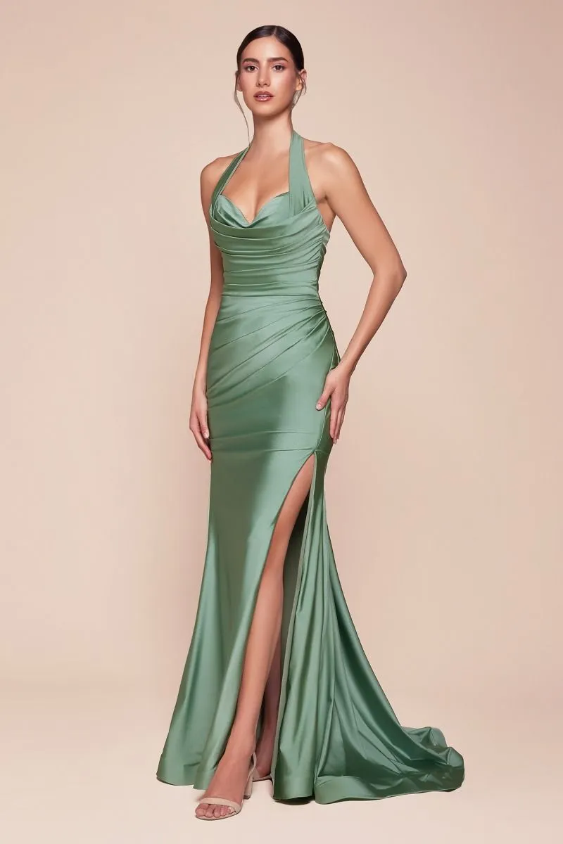 Ladivine CD796 Dress Stretch Satin Halter Fitted Gown