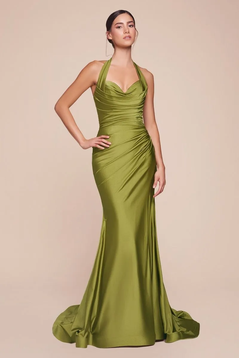 Ladivine CD796 Dress Stretch Satin Halter Fitted Gown