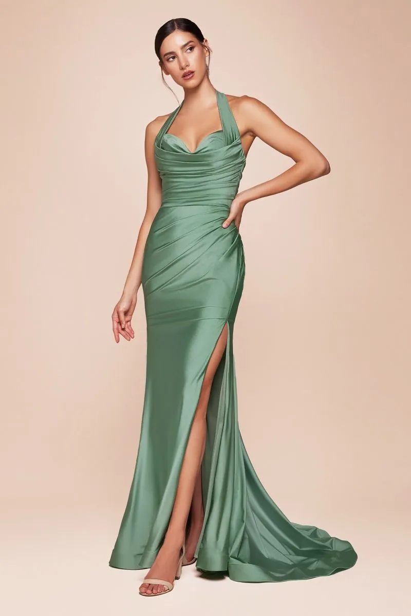 Ladivine CD796 Dress Stretch Satin Halter Fitted Gown