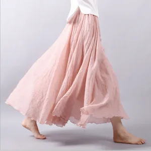 Maxi Skirt Pleated Vintage Boho Maxi Long Casual Cotton Beach Skirt Empire A-Line Linen Skirt Ladies