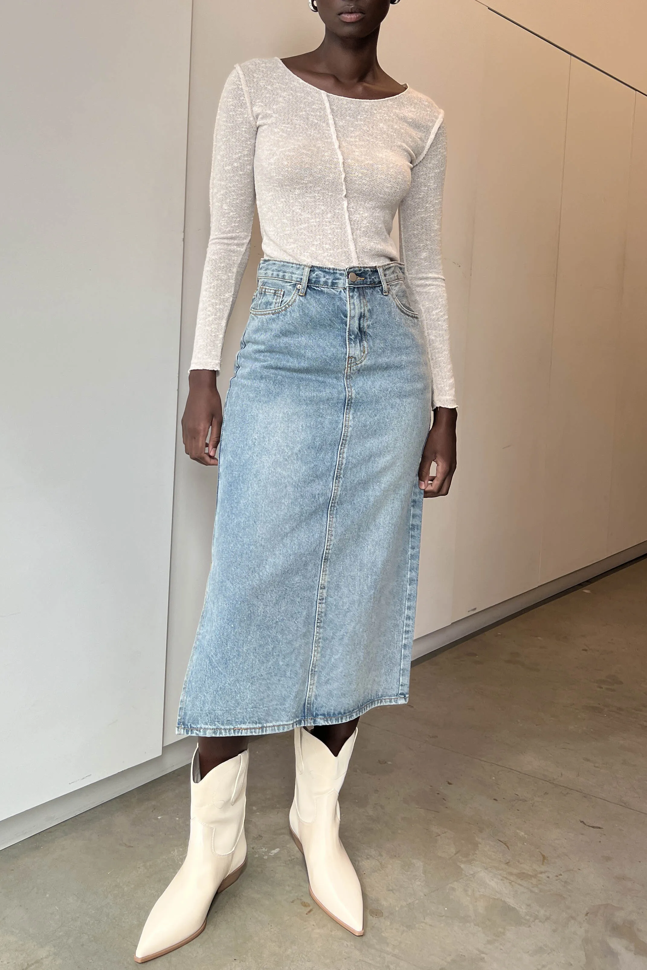 MIDI JEAN SKIRT