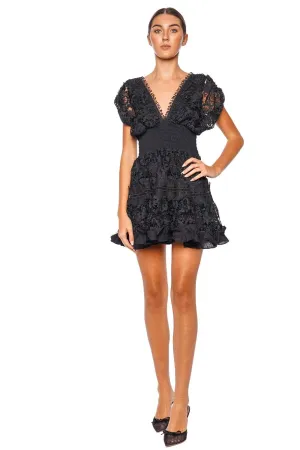 Morana Black Embroidered Lace Mini Dress