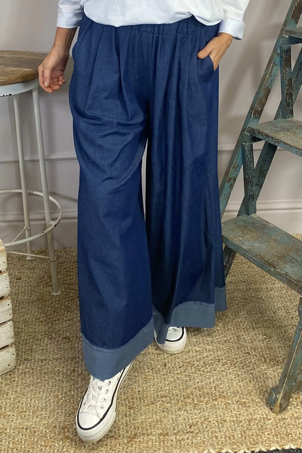 Odette Wide Leg Denim Trousers Mid Denim