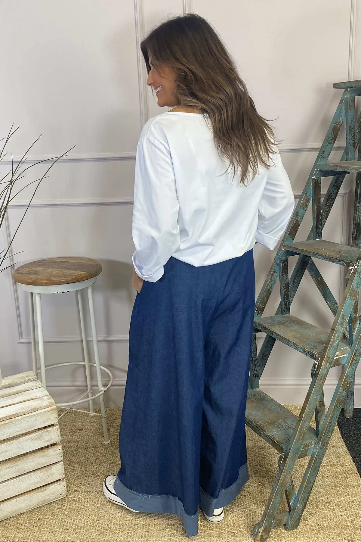 Odette Wide Leg Denim Trousers Mid Denim