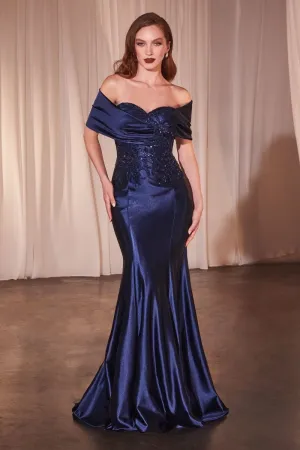 OFF THE SHOULDER SATIN & LACE GOWN CDCDS507