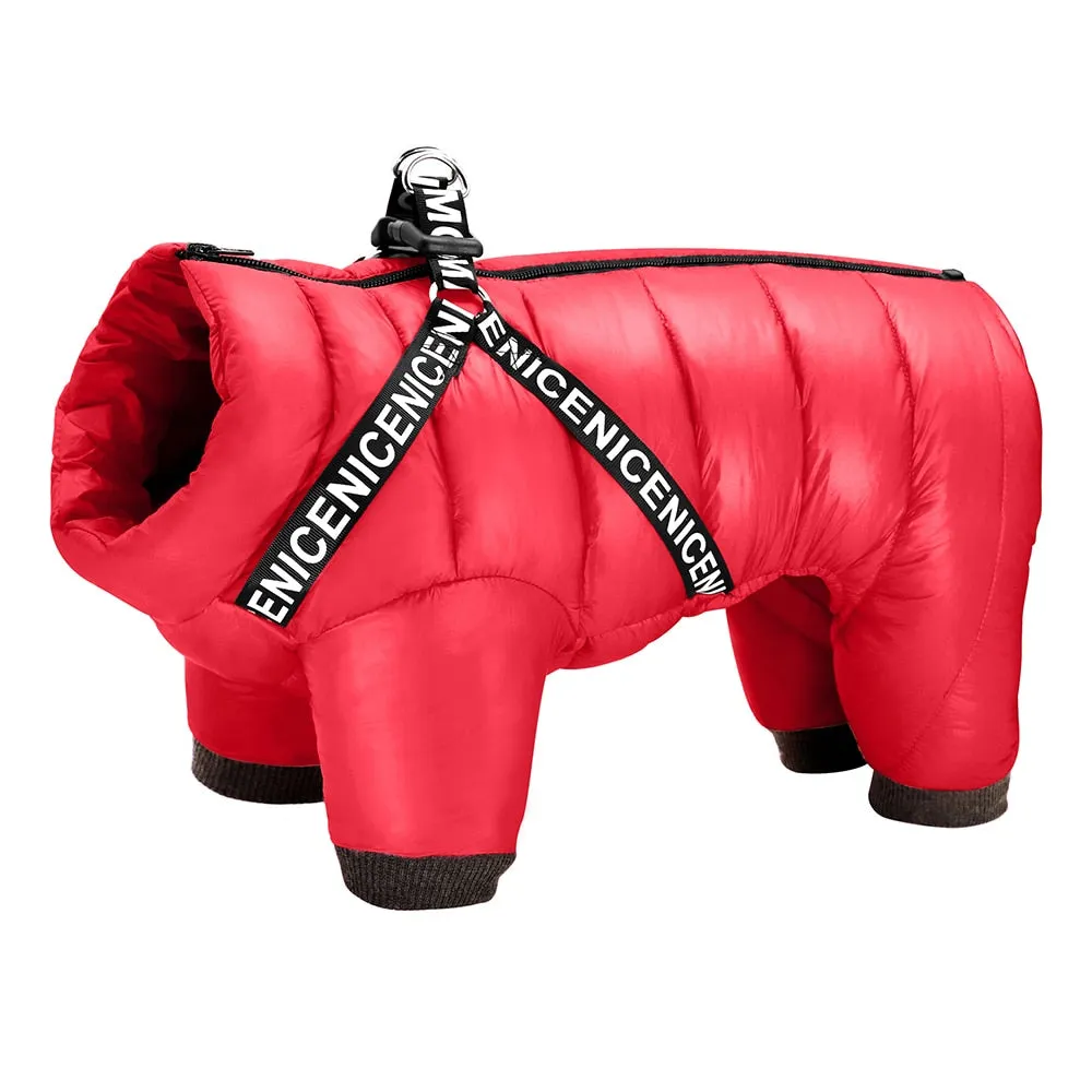Pet Puffer Jet Coat With Built In Harness