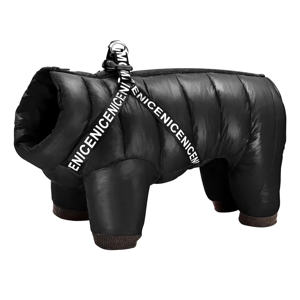 Pet Puffer Jet Coat With Built In Harness