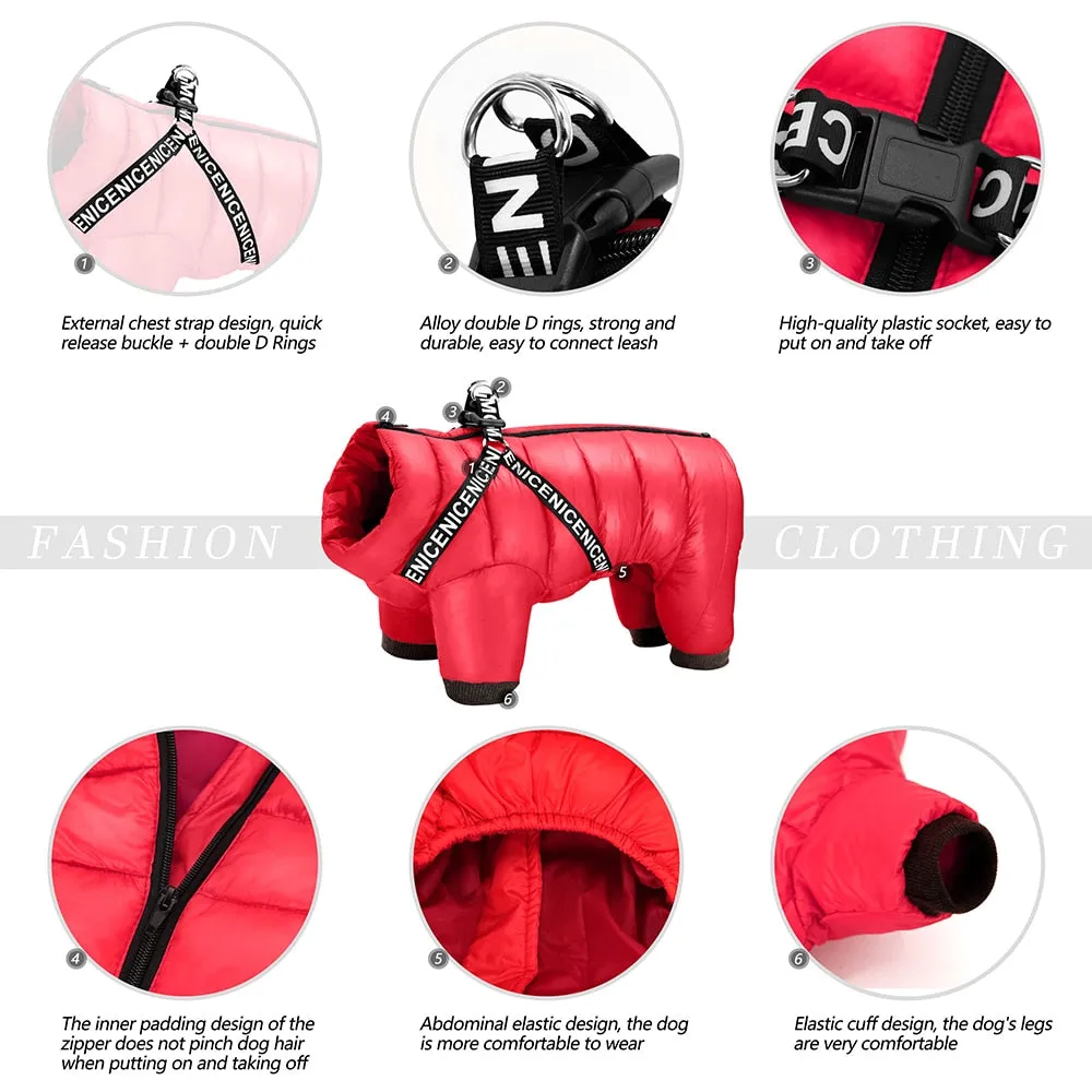 Pet Puffer Jet Coat With Built In Harness