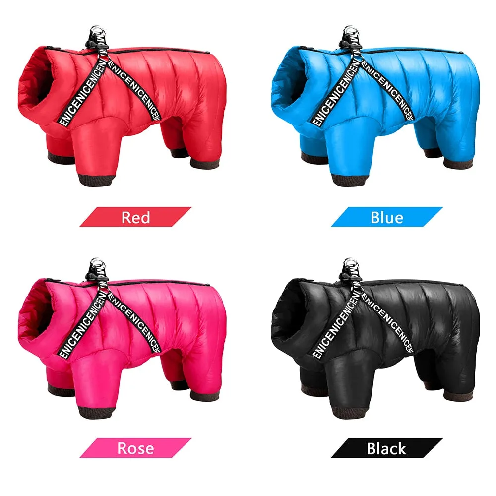 Pet Puffer Jet Coat With Built In Harness