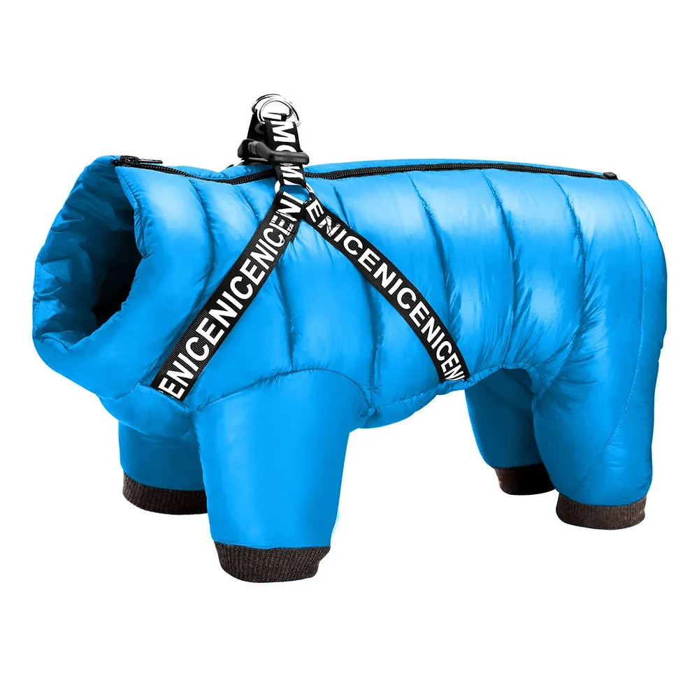Pet Puffer Jet Coat With Built In Harness