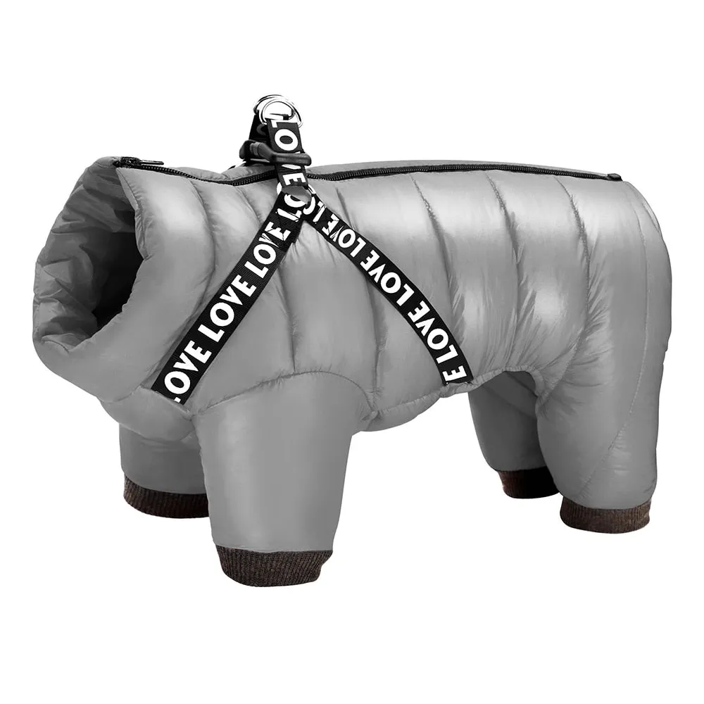 Pet Puffer Jet Coat With Built In Harness