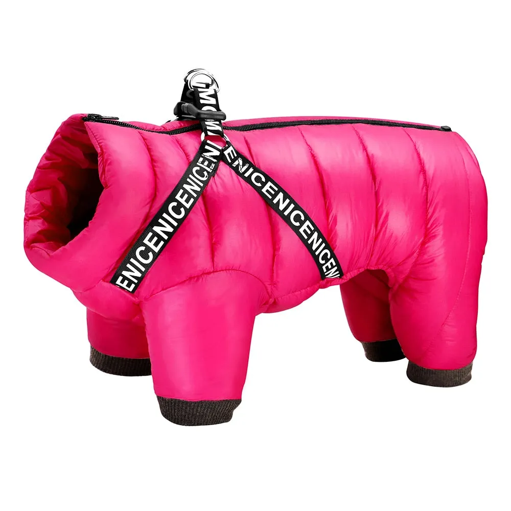 Pet Puffer Jet Coat With Built In Harness