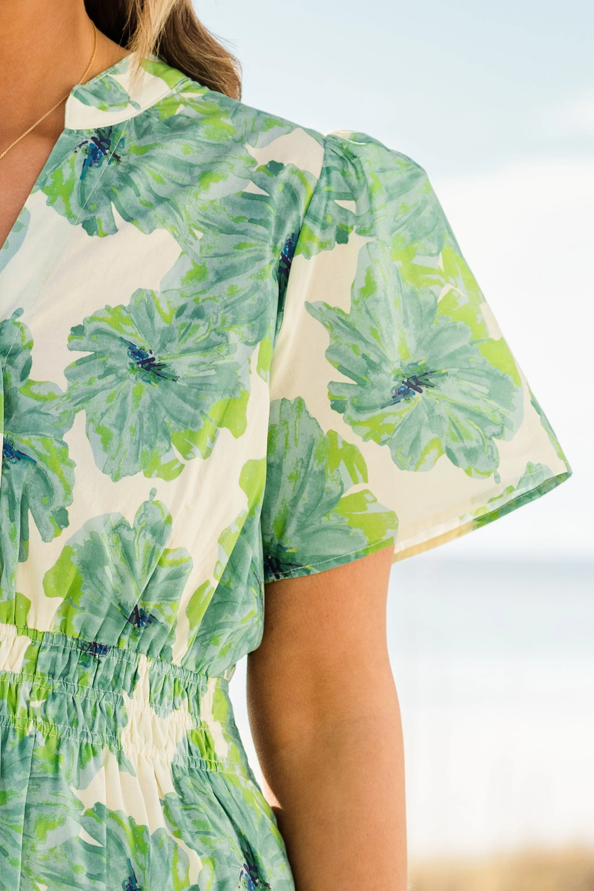 Pleated Petal Maxi Dress, Green