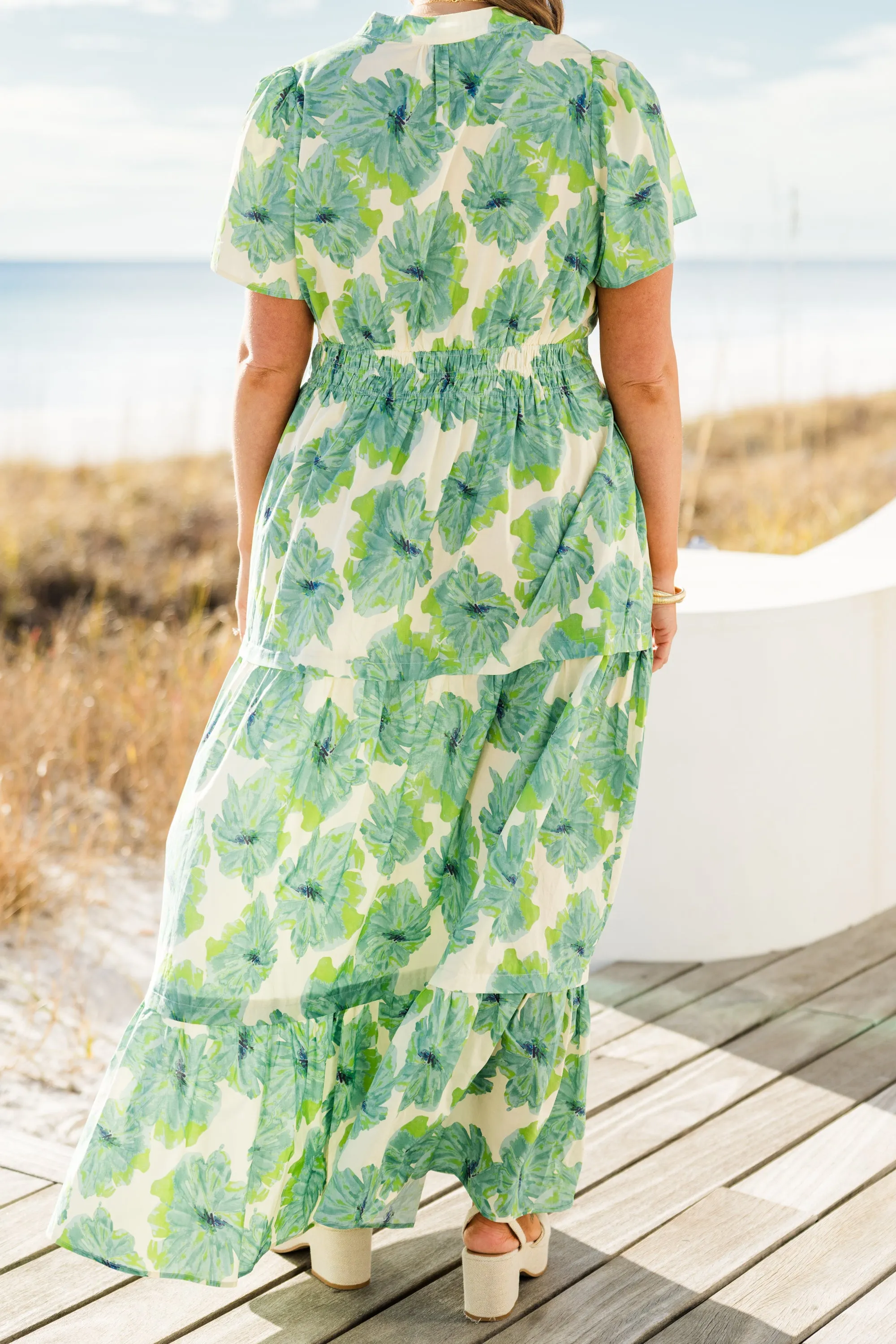 Pleated Petal Maxi Dress, Green