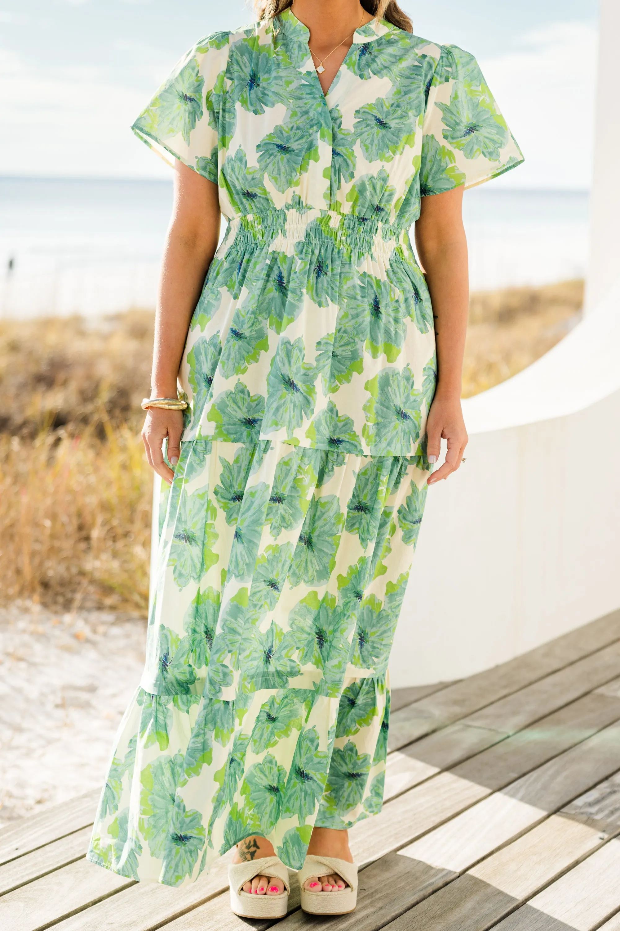 Pleated Petal Maxi Dress, Green