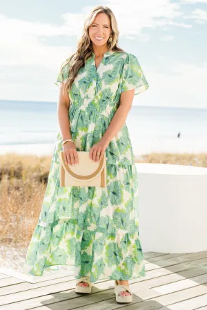 Pleated Petal Maxi Dress, Green