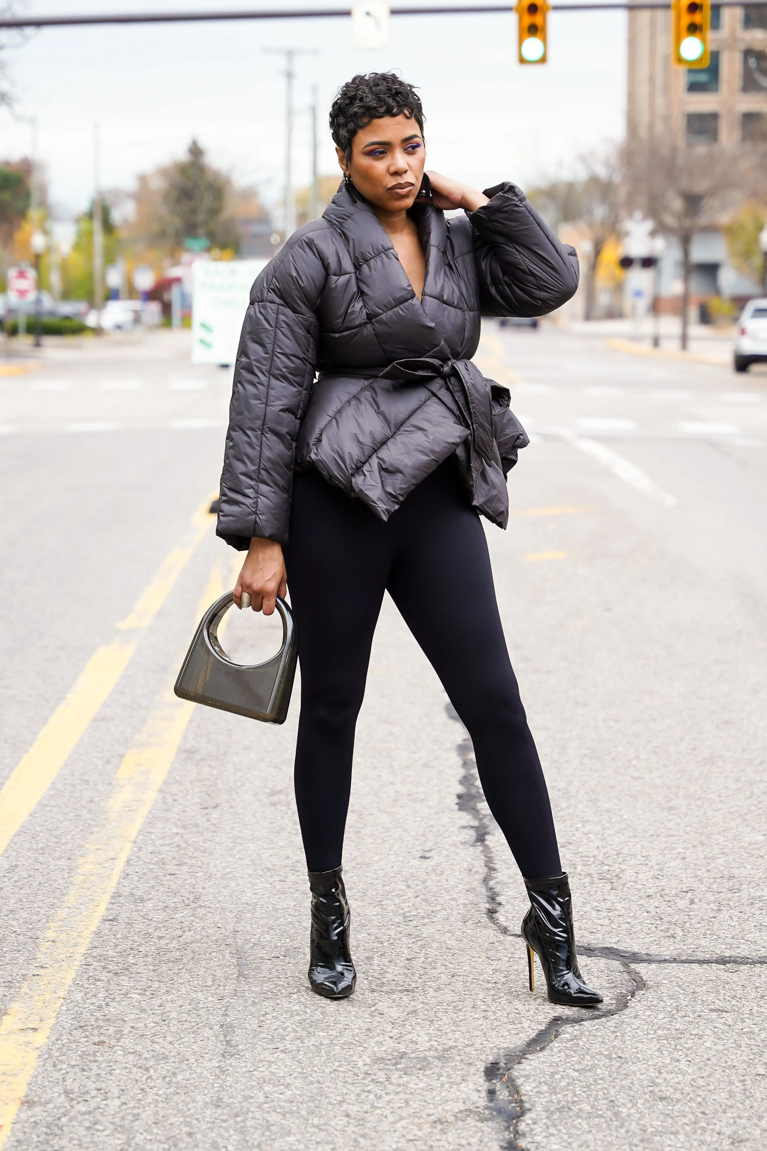 Puffer & Peplum  Belted Jacket (Olive)