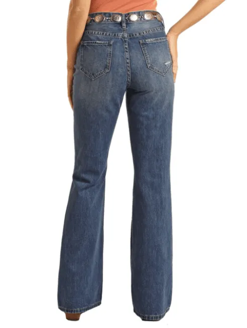Rock & Roll Cowgirl Women's High-Rise Distressed Slim Fit Flare Jeans BW6HD03997