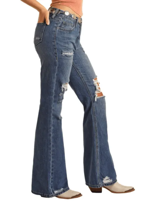 Rock & Roll Cowgirl Women's High-Rise Distressed Slim Fit Flare Jeans BW6HD03997