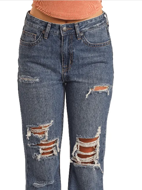 Rock & Roll Cowgirl Women's High-Rise Distressed Slim Fit Flare Jeans BW6HD03997