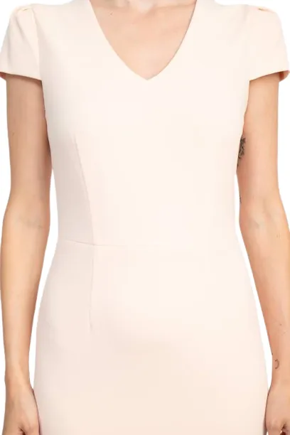 Sage Collective V-Neck Cap Sleeve Bodycon Zipper Back Ruffled Hem Crepe Dress