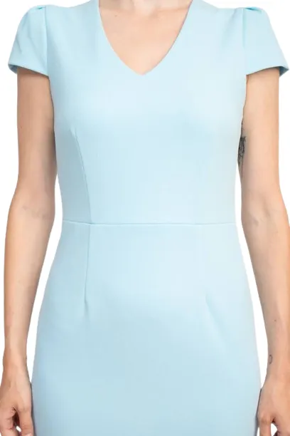 Sage Collective V-Neck Cap Sleeve Bodycon Zipper Back Ruffled Hem Crepe Dress
