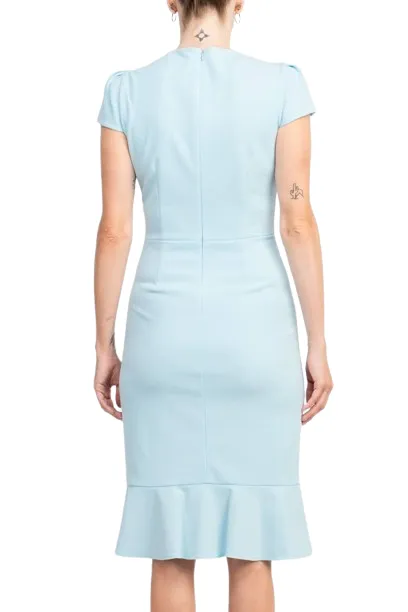 Sage Collective V-Neck Cap Sleeve Bodycon Zipper Back Ruffled Hem Crepe Dress