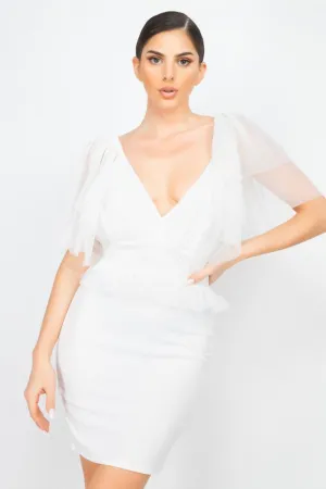 Smocked Plunging V-Neck Mini Dress