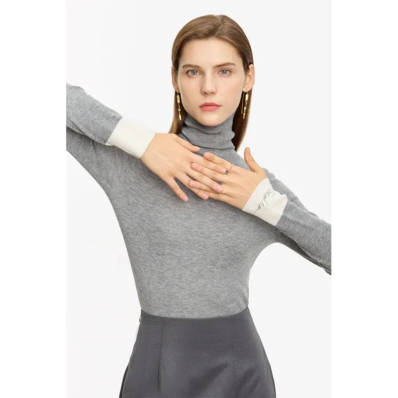 Spliced Turtleneck Pullover Sweaters