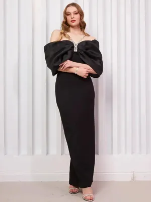 Trend4us Women's Elegant Off-Shoulder Patchwork Evening Gown
