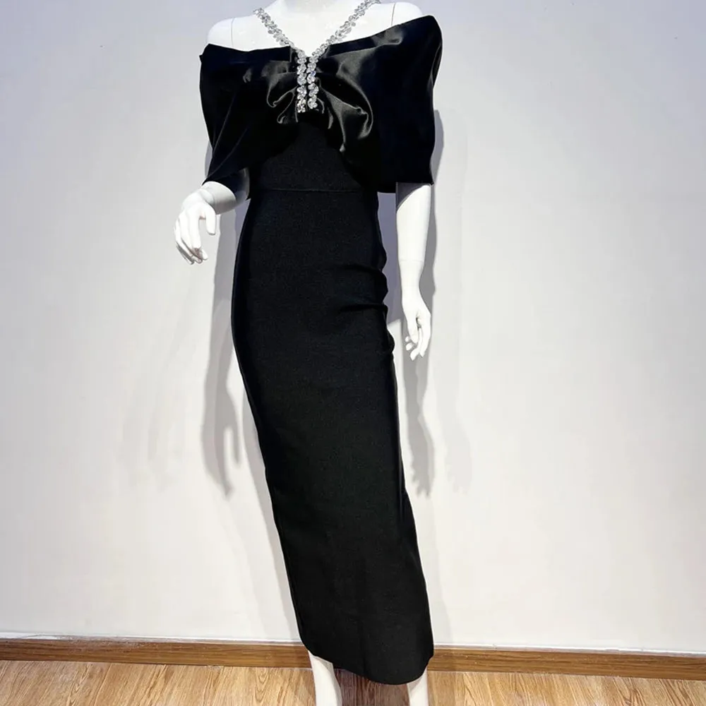 Trend4us Women's Elegant Off-Shoulder Patchwork Evening Gown