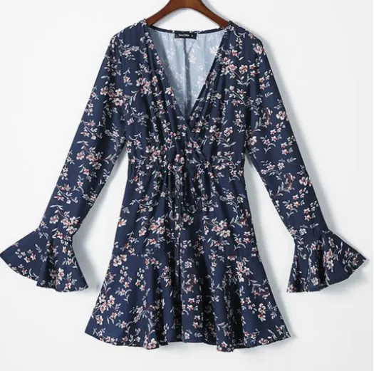 V-Neck Long-Sleeved Dress