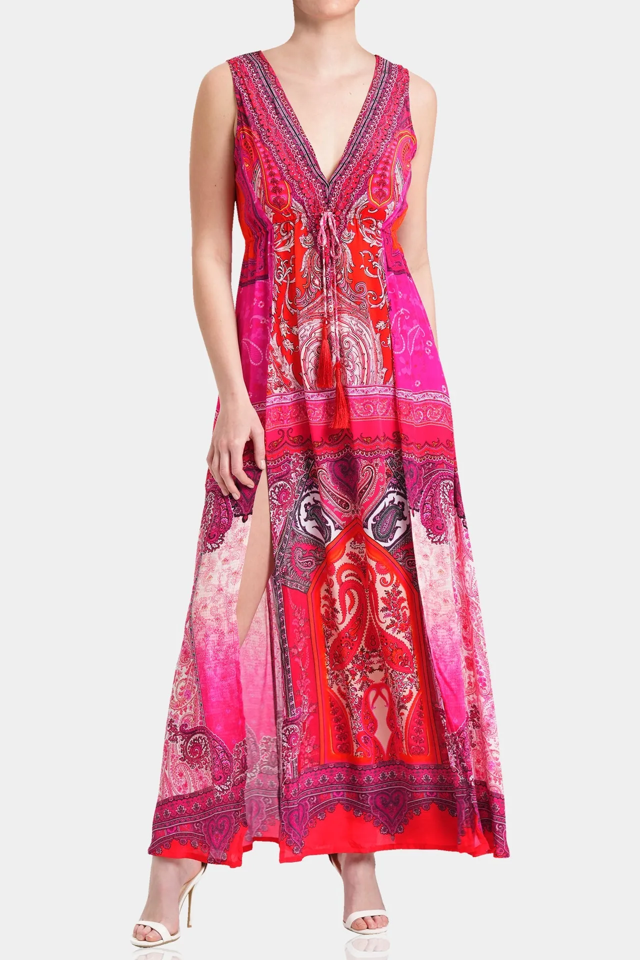 V-Neck Sleeveless Dress in Red