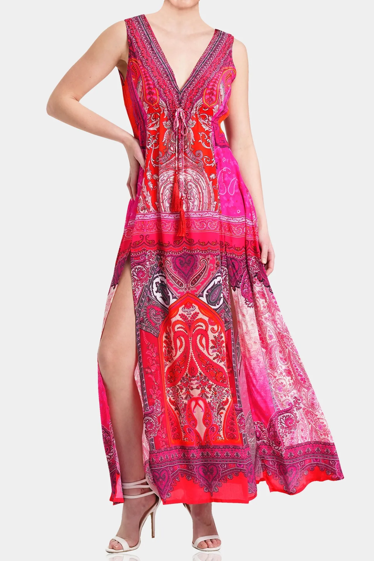 V-Neck Sleeveless Dress in Red