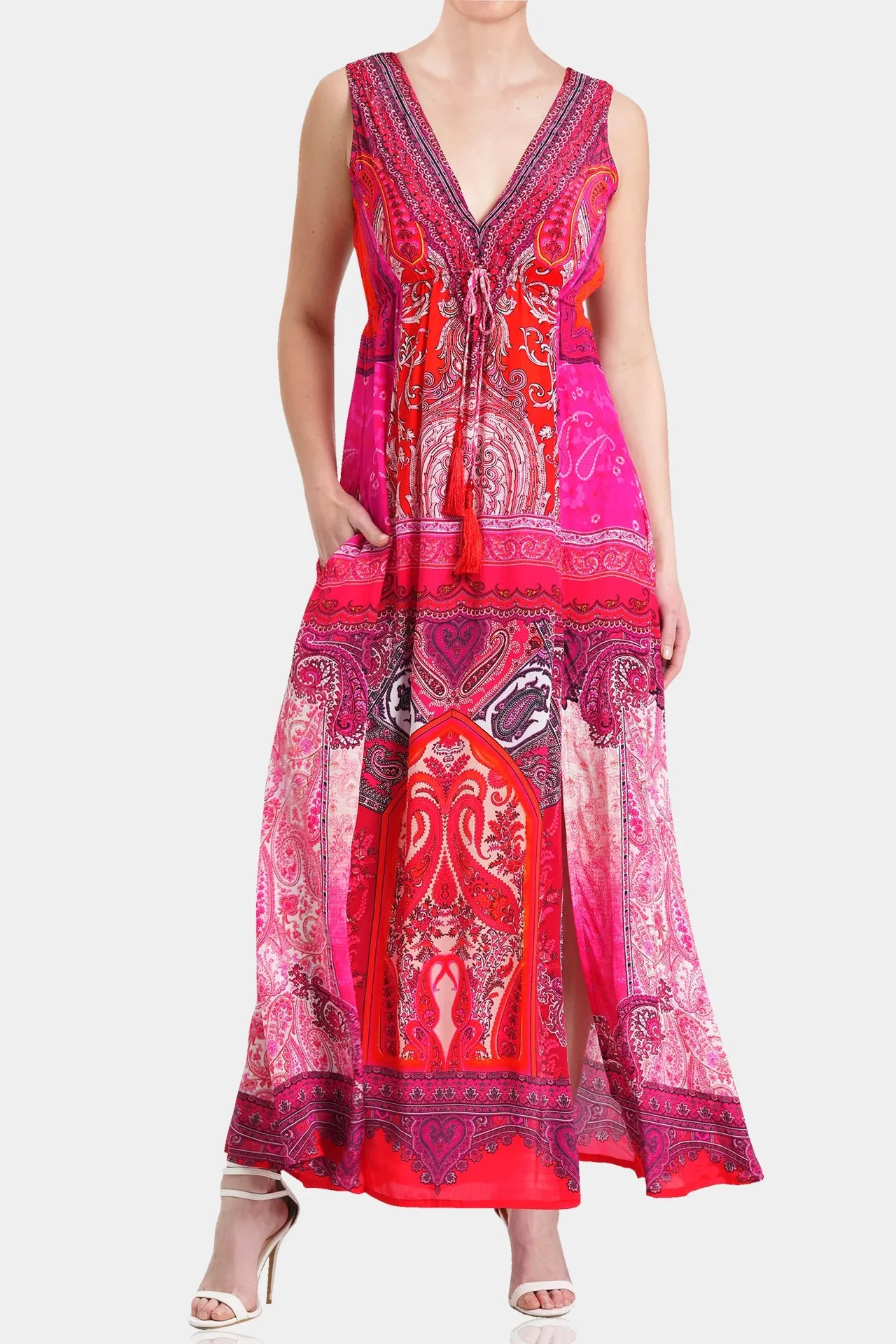 V-Neck Sleeveless Dress in Red