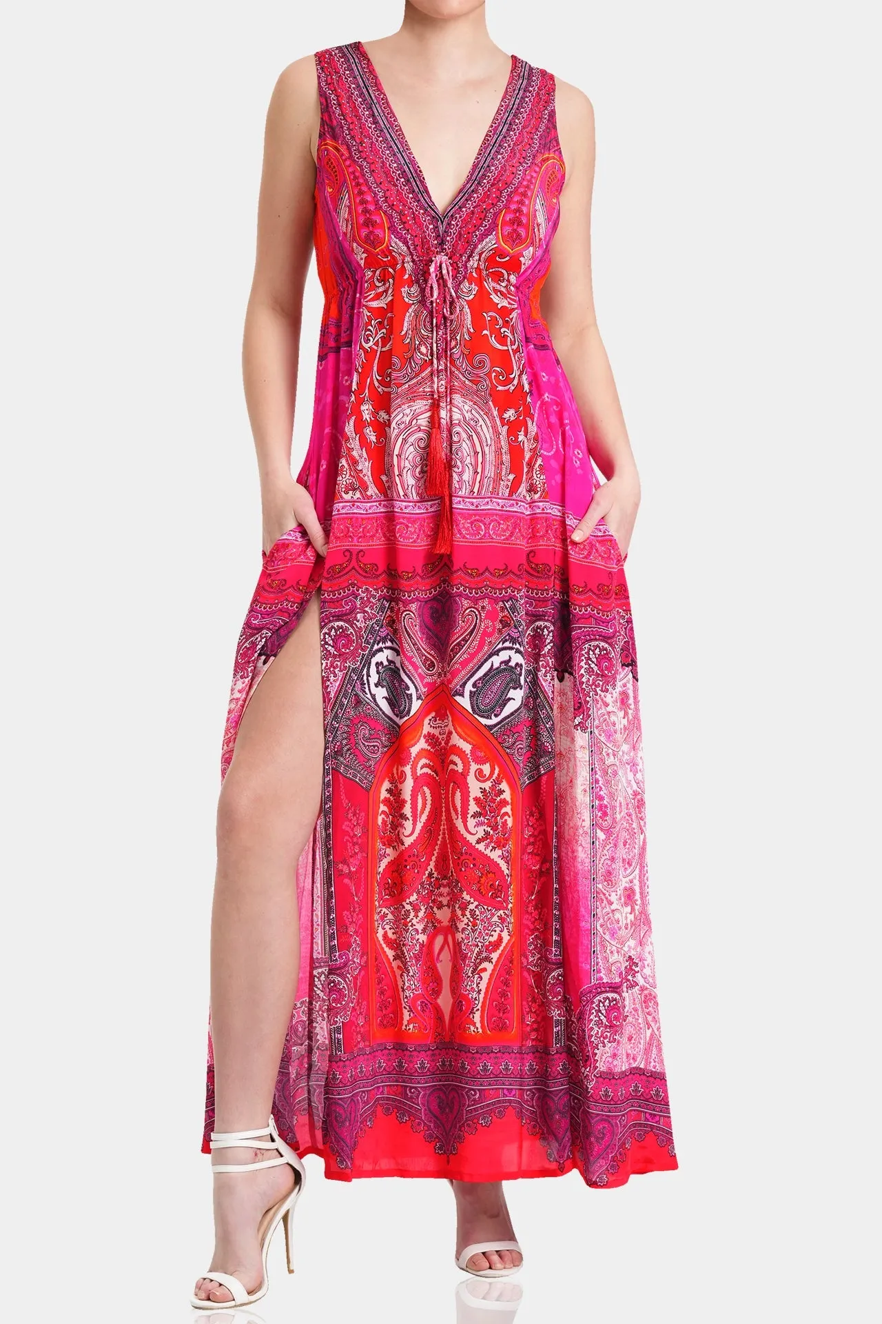V-Neck Sleeveless Dress in Red