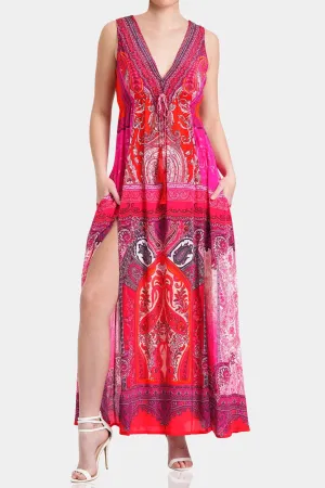 V-Neck Sleeveless Dress in Red